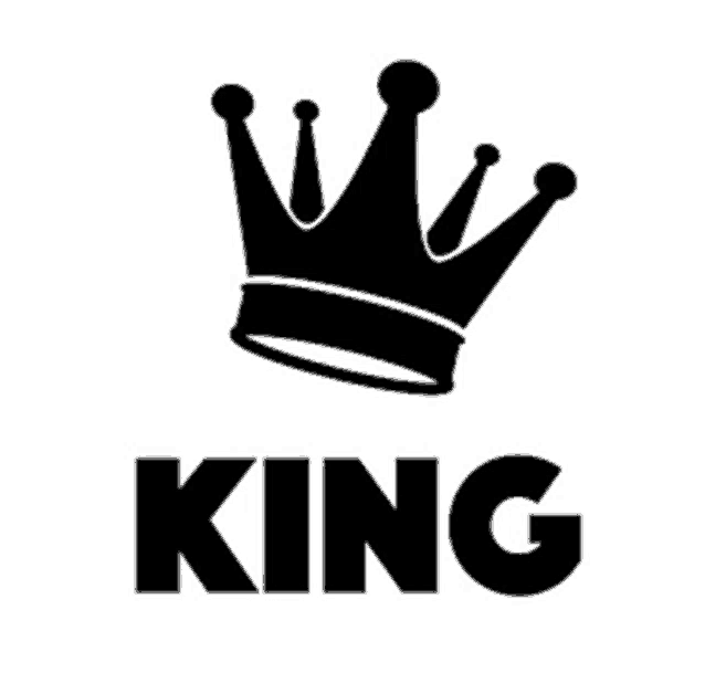 a black and white silhouette of a crown with the word king underneath it .