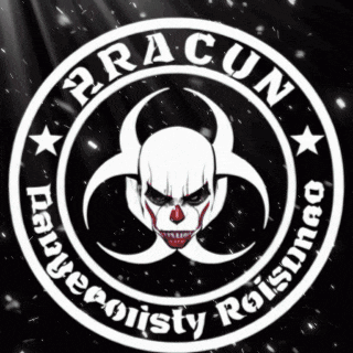 a logo with a skull and a biohazard symbol says pracun