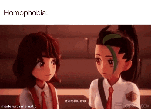 a couple of anime girls are standing next to each other .