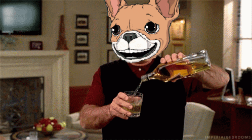 a man wearing a dog mask is pouring a drink