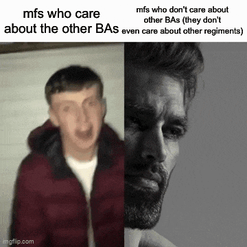 a man in a red jacket is next to a man with a beard who is crying .