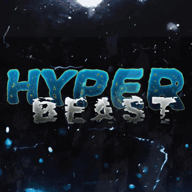 the word hyper beast is written in blue and white on a black background