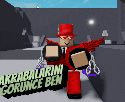 a man in a red suit and top hat is holding a sign that says krabalarini gorunce ben