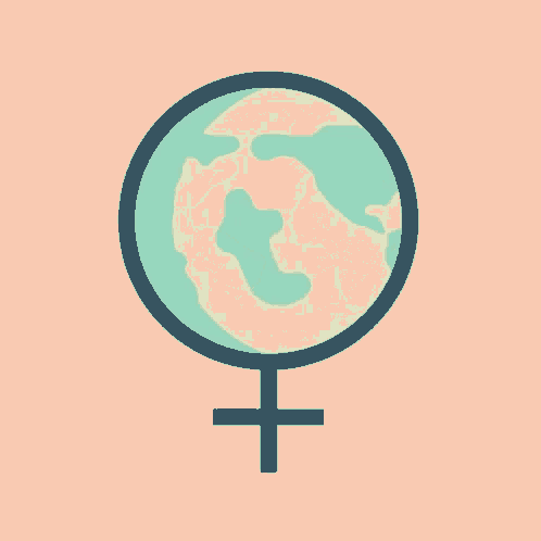 a female symbol with a globe inside of it on a pink background