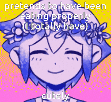 a drawing of a girl with a flower crown on her head with the caption pretends to have been eating properly