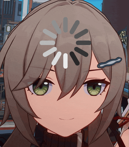 a close up of a girl 's face with a loading bar on her head