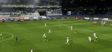 a soccer game is being played in a stadium with coca cola advertisements on the walls