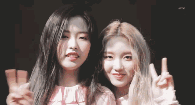 two girls are posing for a picture and one of them is wearing a pink shirt