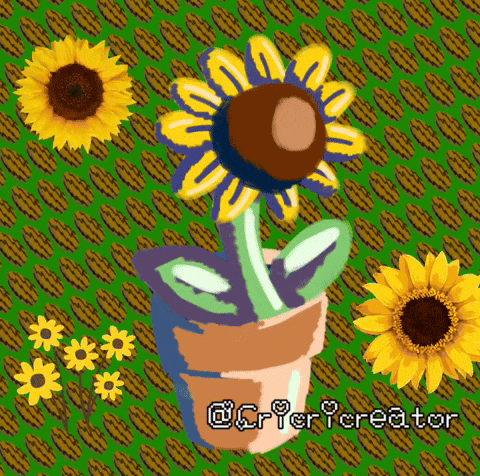 a potted plant with a sunflower growing out of it is surrounded by other sunflowers