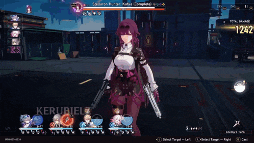 a screenshot of a video game shows a female character holding two guns