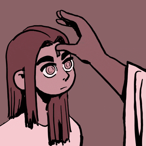 a drawing of a person touching another person 's head