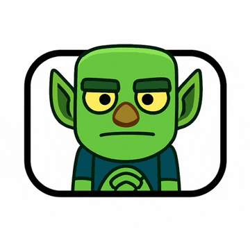 a cartoon illustration of a green goblin with a blue shirt and a circle around his neck .