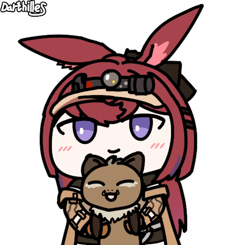 a drawing of a girl with bunny ears holding a stuffed animal with the name darthilles on the bottom