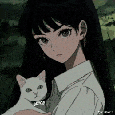 a girl is holding a white cat that says doyou