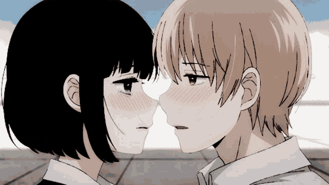 a boy and a girl are kissing in a cartoon