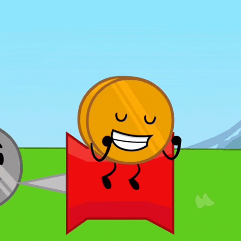 a cartoon character is standing on a red object