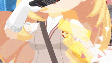 a girl in a school uniform is holding a remote control in her hand