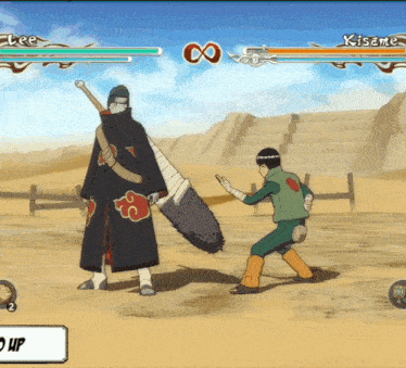 a screenshot of a video game shows a character named kisame fighting a character named lee