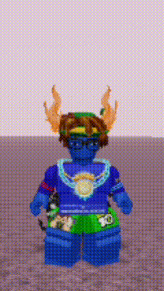 a cartoon character is wearing a blue shirt and green shorts and has horns on his head .