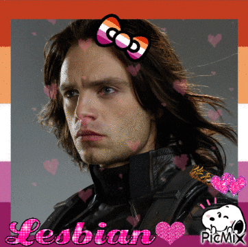 a picture of a man with a bow on his head that says lesbian on it