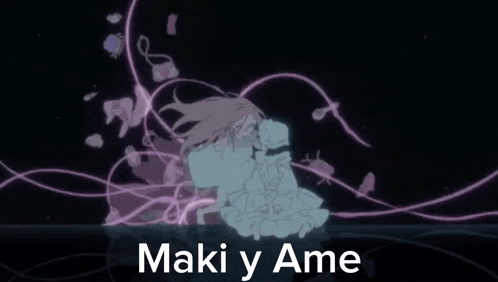 a picture of a girl with the words maki y ame written on it
