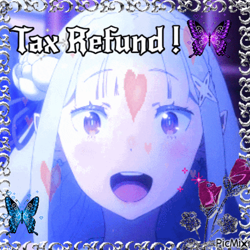 a picture of a girl with the words tax refund