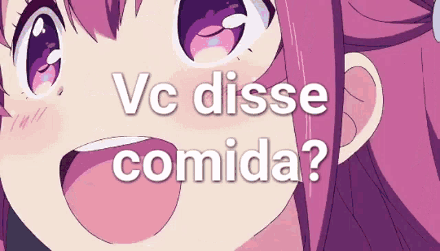 a close up of a girl with the words " vc disse comida " behind her