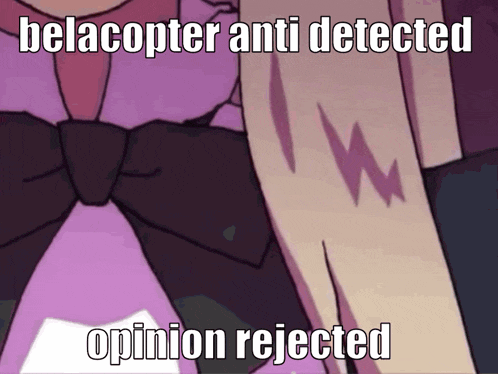 belacopter anti detected opinion rejected written on a cartoon character 's arm