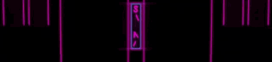 a neon sign is lit up in a dark room with a pink and purple background .
