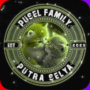 a picture of two kittens in a circle with the words rusel family putra selva