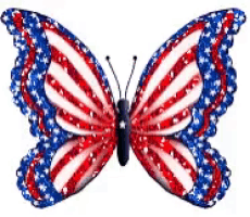 a red white and blue butterfly with stars on its wings on a white background