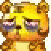 a pixel art of a bear with a smiley face on it .