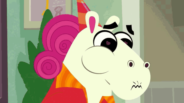 a cartoon of a hippo wearing a party hat and a red scarf
