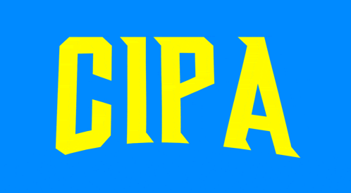 a blue background with yellow letters that reads cipa