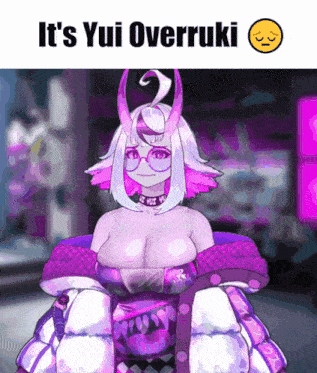 a picture of a girl with horns and the words it 's yui overruki