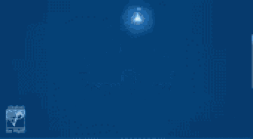 a blue background with a castle and a light coming out of it