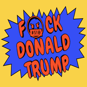 a blue and orange graphic that says fck donald trump