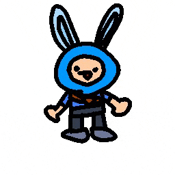 a cartoon drawing of a person wearing a blue bunny costume .