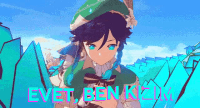 a cartoon character with the words evet ben kizm on the bottom right