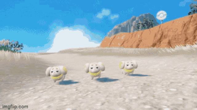 three stuffed animals are running on a dirt road and the website imgflip.com is visible in the corner