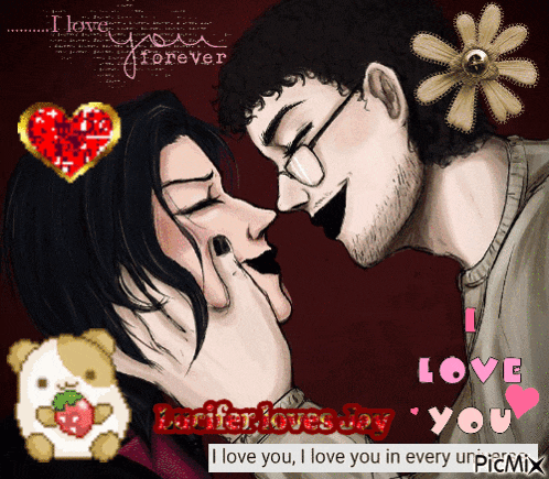 a picture of a man and a woman kissing with the words i love you i love you in every urpiemix at the bottom