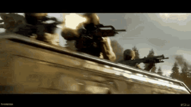 a group of soldiers are holding guns in a video game scene