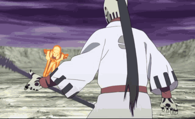 a man in a white robe is holding a sword in his hand