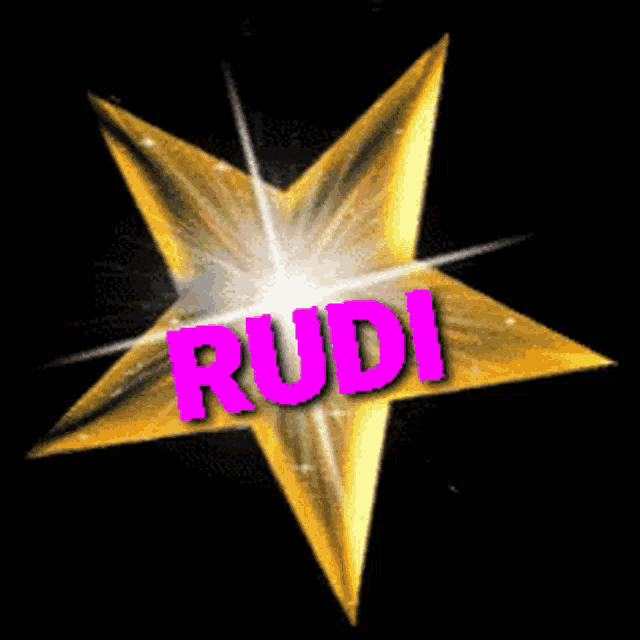 a gold star with the name rudi written on it