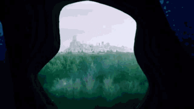a drawing of a forest with the letters w and e floating around it