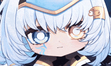 a close up of a cartoon character 's face with white hair