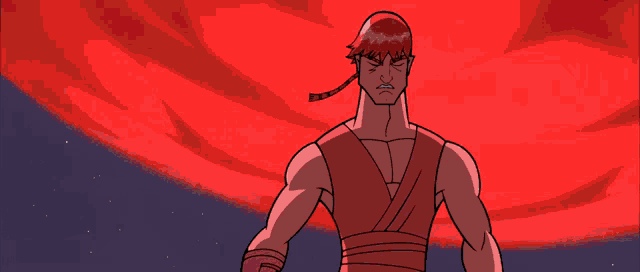 a cartoon of a man with red hair holding a lightsaber