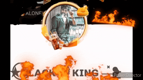 a picture of a man in a circle with the words " alone " and " black king "