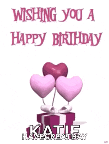 a happy birthday greeting card with hearts and a gift box