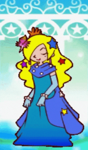 a cartoon princess in a blue dress with stars on her hair